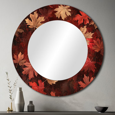 Red Falling Maple Leaves I - Art mural miroir floral - imprimé sur métal