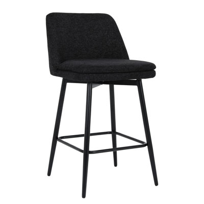 2 Counter Height Swivel , Upholstered Back And Metal Legs, 25.6" Seat Height, Good Option For Kitchen Island & Pub, Black Linen Covering 360 Stools Of 2 - Legs Comfortable Pub Area