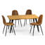 Ensemble de salle à manger 5 pièces en bois naturel, table de 63 po et 4 chaises en faux suède brun-133283183