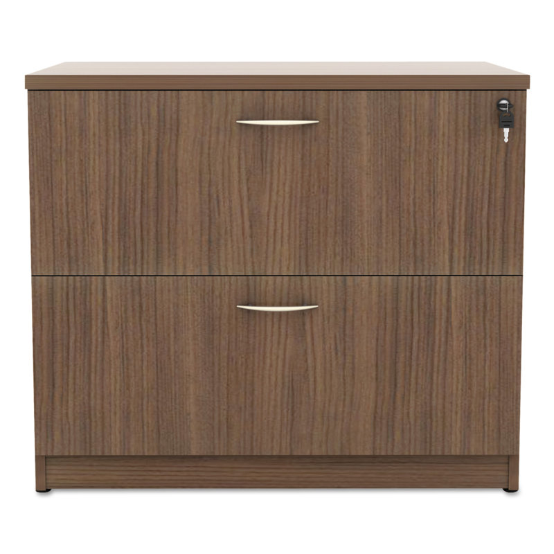 Modern Walnut 2-Drawer Lockable Lateral File Cabinet