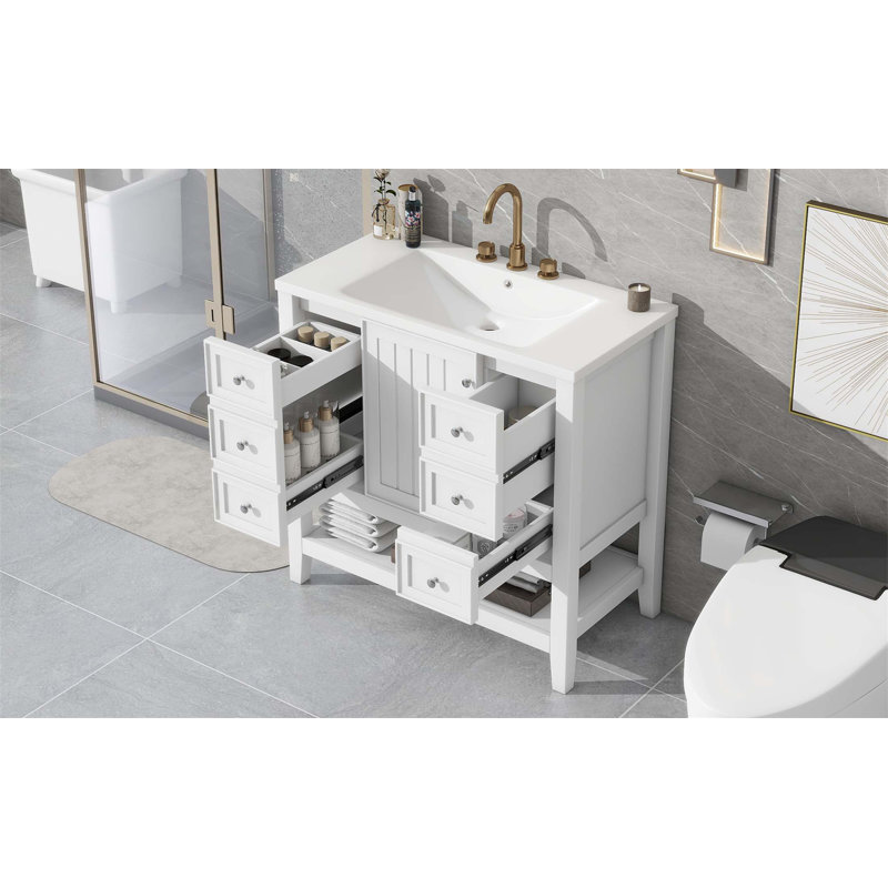 Meuble-lavabo moderne de 36 pouces avec lavabo, armoire et tiroirs, fabrication en bois massif et panneau de fibres à densité moyenne