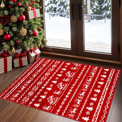 Christmas Decorative Area Rug Machine Washable Rug with Non-Slip Backing
