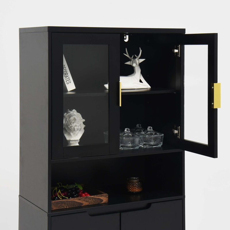 Bibliothèque de rangement moderne avec porte réglable en verre trempé, Noir