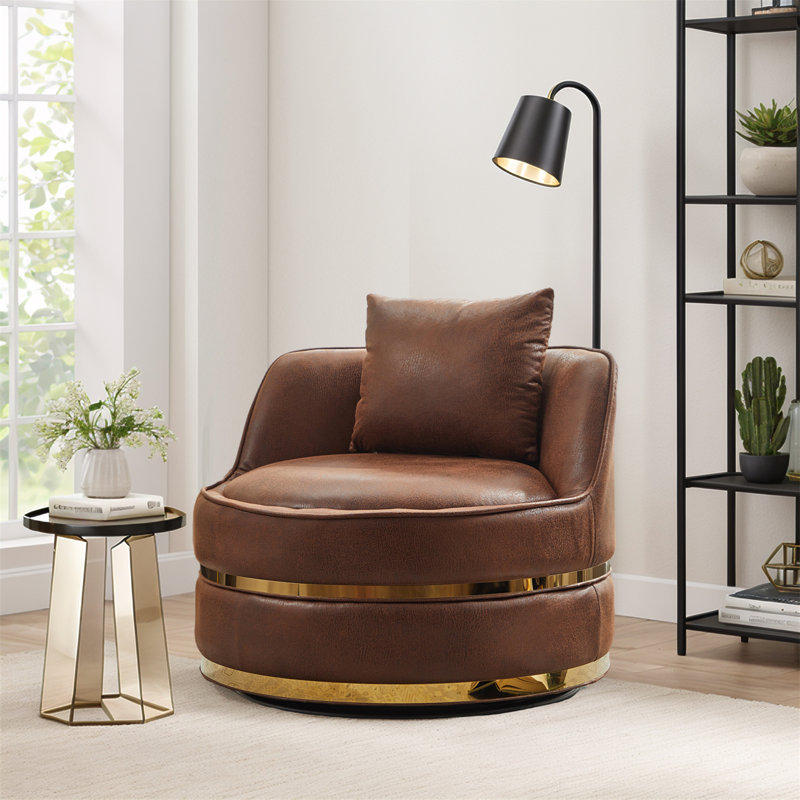 Fauteuil demi-tonneau pivotant surdimensionné rembourré, Tissu brun