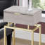Table d'appoint, table d'appoint, table de bout, table de chevet, lampe, tiroir de rangement, stratifié, métal doré, contemporain, moderne