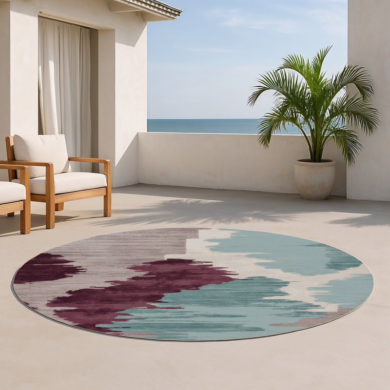 Tapis intérieur et extérieur gris Watercolor, Rond 5 pi