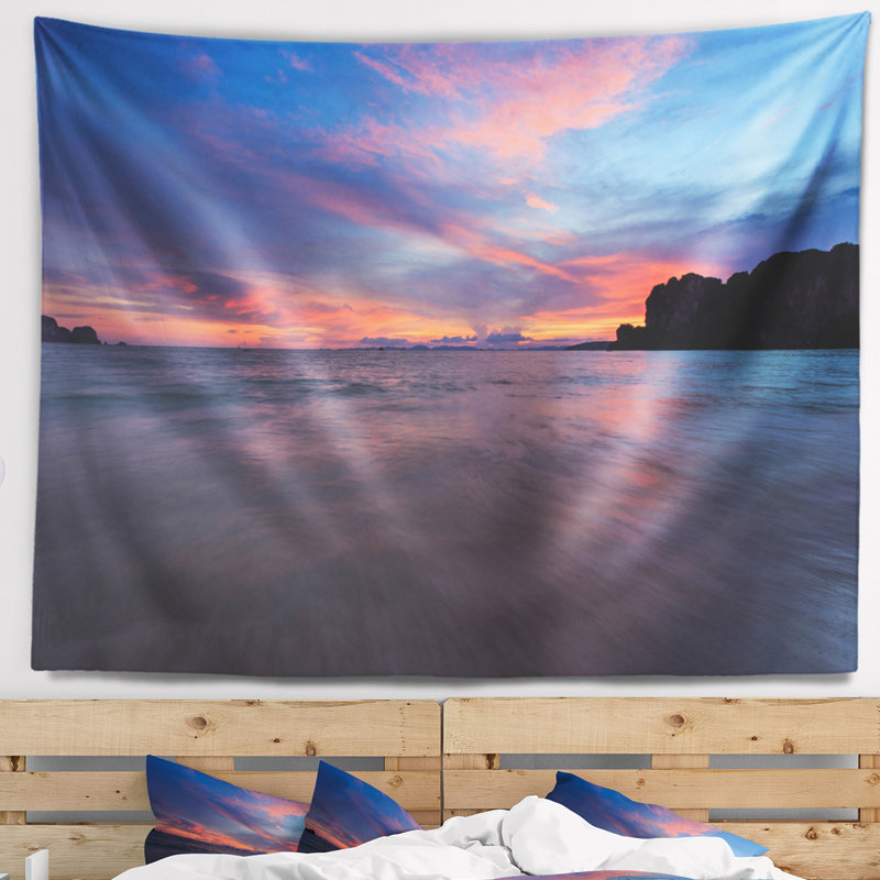 Tapisserie avec accessoires suspendus en railay de mer à coucher de soleil, H 32 po x l 39 po