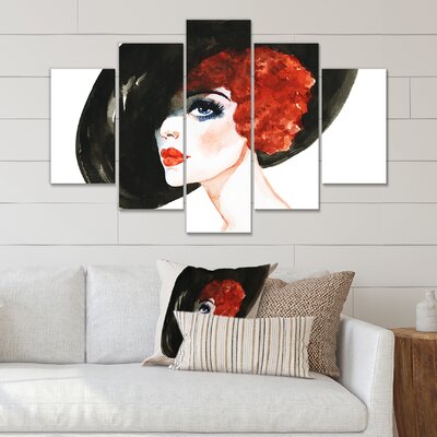 Red Head Lady in Hat Portrait of Woman - 5 Piece Wrapped Canvas Graphic Art Print Set -  East Urban Home, F20781EB4A8D4202A85A042BE1287FDE