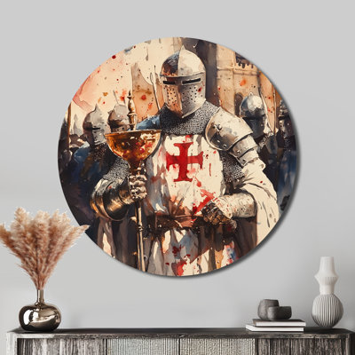 The Crusades Soldiers Of Louis Ix - Modern Red Metal Wall Art, Army Soldiers Round Metal Print