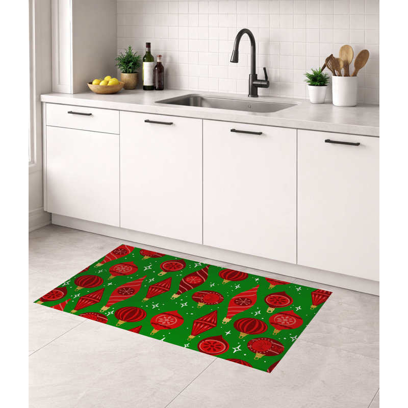 Tapis de cuisine à profil bas Ornaments, Rectangulaire 2 pi x 3 pi, Vert