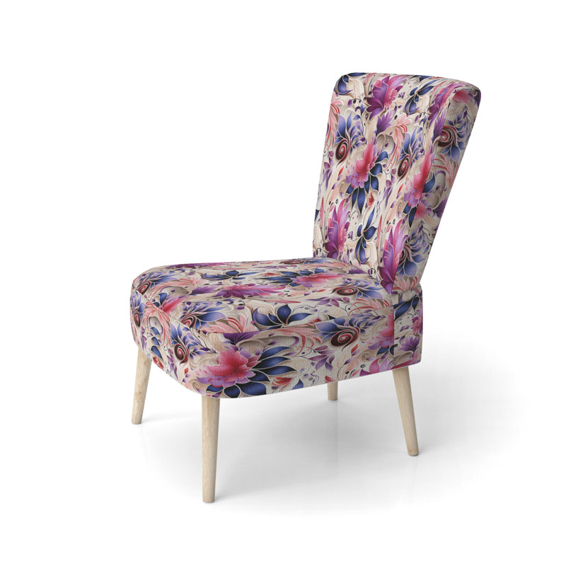 Chaise d'appoint rembourrée bohémienne et éclectique rose et mauve à motif cachemire roses et mauves