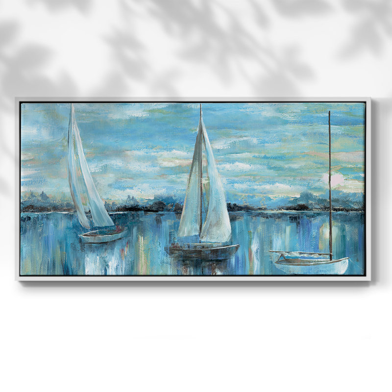 «Evening on the Bay», toile tendue avec châssis, prête à être accrochée, H 17 po x l 33 po, Blanc