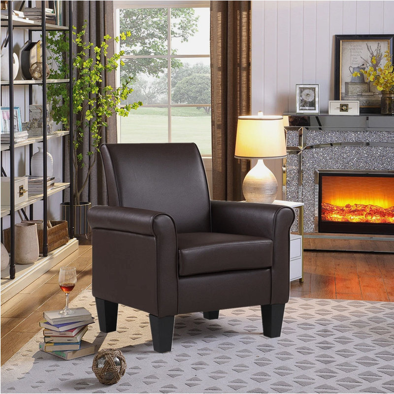 Alrun Upholstered 29" Wide Faux Leather Armchair, Espresso Faux Leather