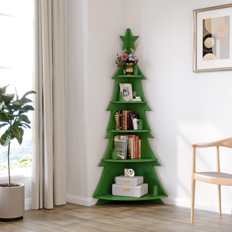 Bibliothèque d'angle avec étagère de rangement pour bibliothèque de Noël, Vert
