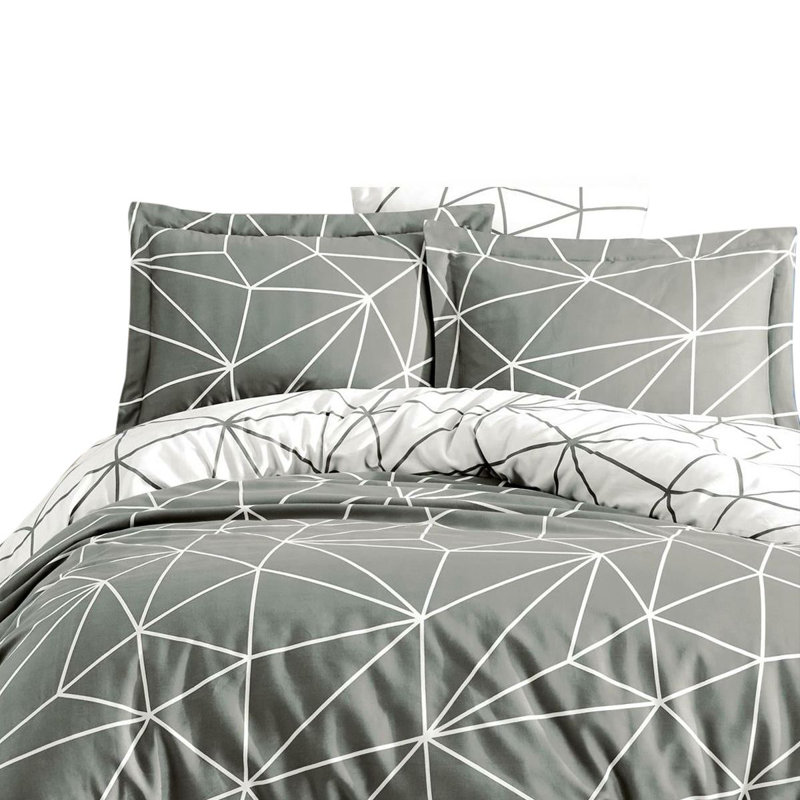 Super King Quilt Cover Set, 100% Cotton Ranforce, 102.4 x 86.6 inches | Includes 2 Pillowcases (19.7 x 31.5 inches) | 140 Thread Count, Machine Washable, Stylish Grey & White Design with Button Closure