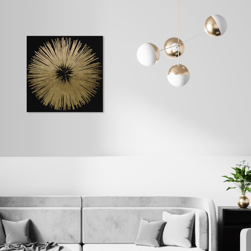 «Abstract Sunburst Golden Night», impression, Toile tendue, H 20 po x l 20 po, Sans cadre
