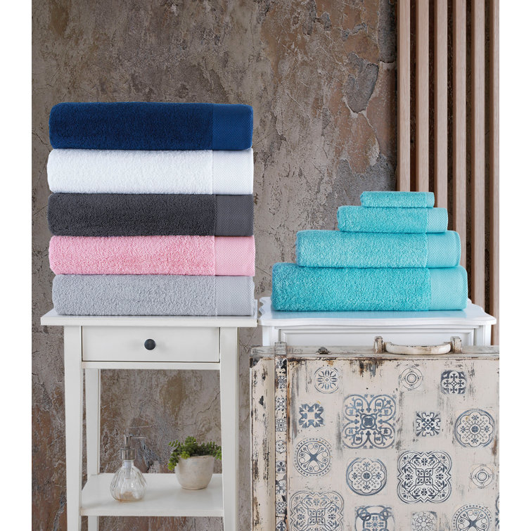 SET OF 2 New Brooks Brothers Premium Turkish Bath Towels Tiles Ocean Blues  Ecru