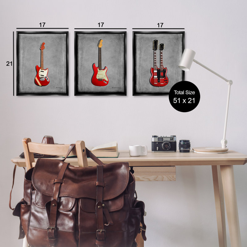 Ensemble de cadres flottants 3 pièces Red Guitars, par Mark Rogan, Cadre flottant noir de jais, H 21 po x l 17 po