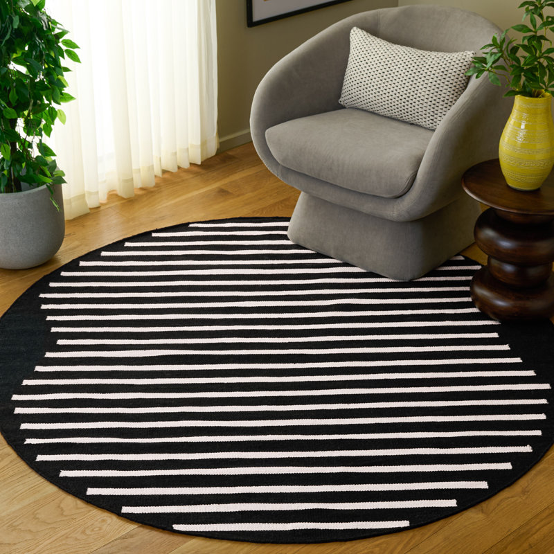 Estiben Hand Woven Cotton Striped Rug, Round 6'