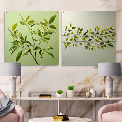 «Green Ferm Simple Collage - Leaves», ensemble d'art mural en acrylique sur verre