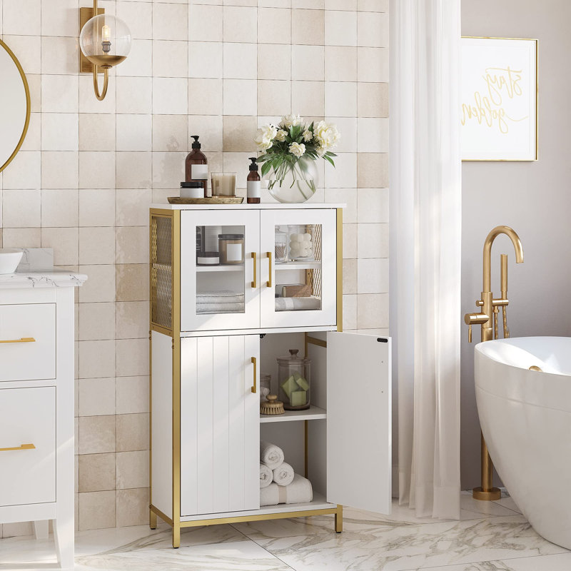 Warburton 4 -Door 2 -Shelf, White/Gold