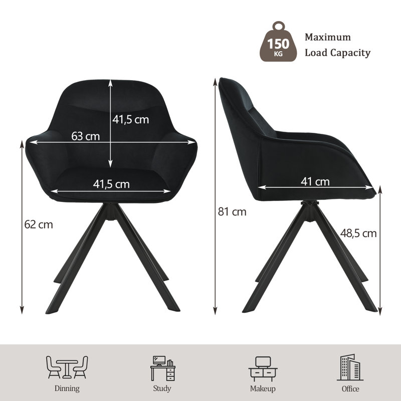 48.5cm H Swivel Upholstered Dining Chairs- Ergonomic Back, Black Velvet