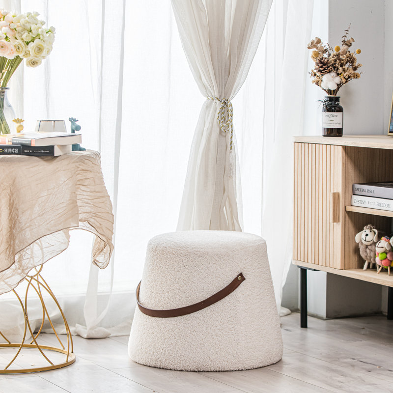 Brunner with Rope Pouf, White Boucle