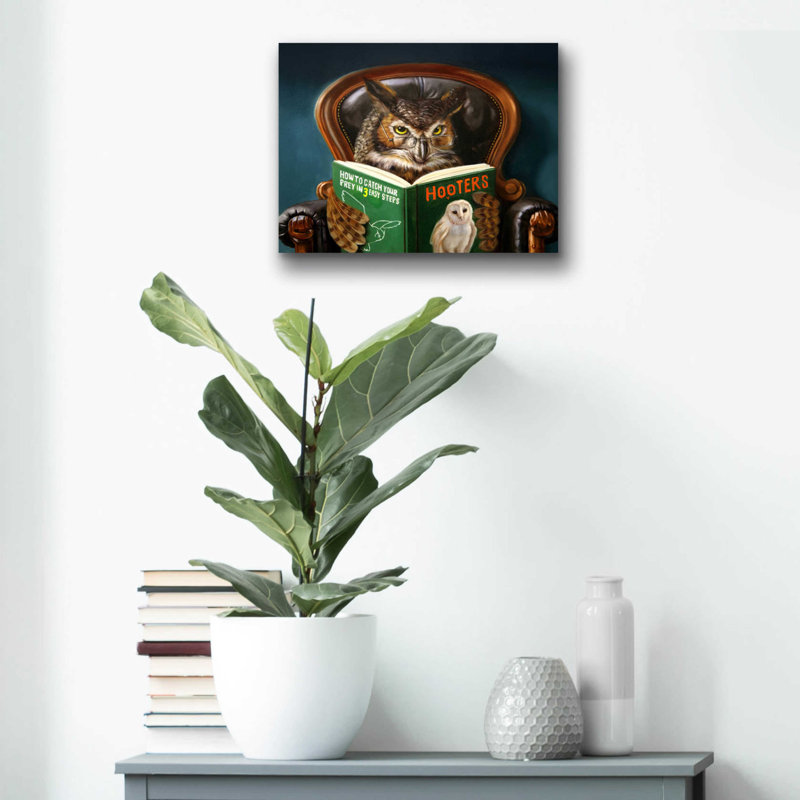 «Owl» par Lucia Heffernan - peinture sans cadre, H 12 po x l 16 po x P 0,13 po