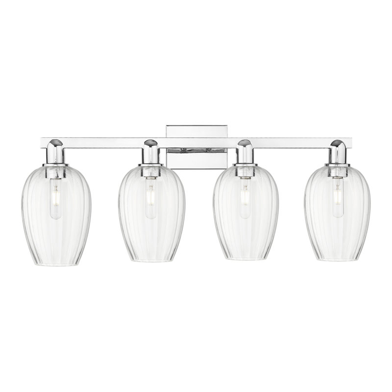 Eldon - Éclairage pour meuble-lavabo de salle de bain 4 lumières, Nickel poli, Transparent, Quatre lumières