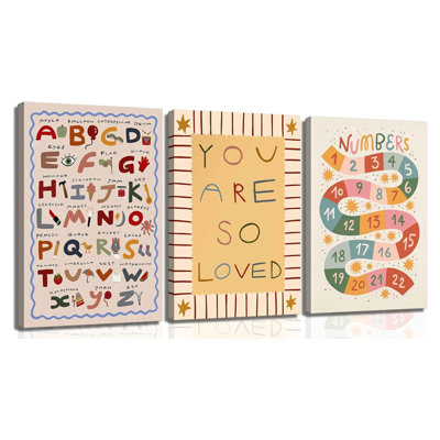 3 pièces chambre d'enfant toile art mural enfants Alphabet chiffres photos décoration murale chambre d'enfant d'apprentissage inspirant affiches impressions pour chambre de bébé bébé enfant garçon chambre fille décorations de classe