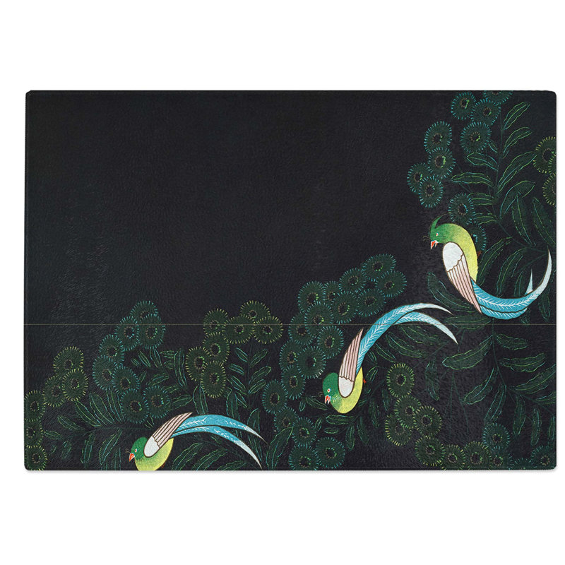 Glass Kimono Design With Three Colourful Birds Chopping Board, 39 cm W x 28.5 cm L