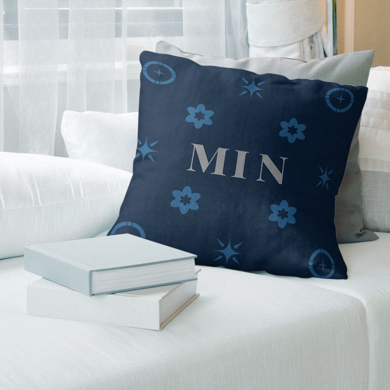 Coussin en coton Minneapolis, H 16 po x l 16 po, Minneapolis vert / bleu marine / blanc
