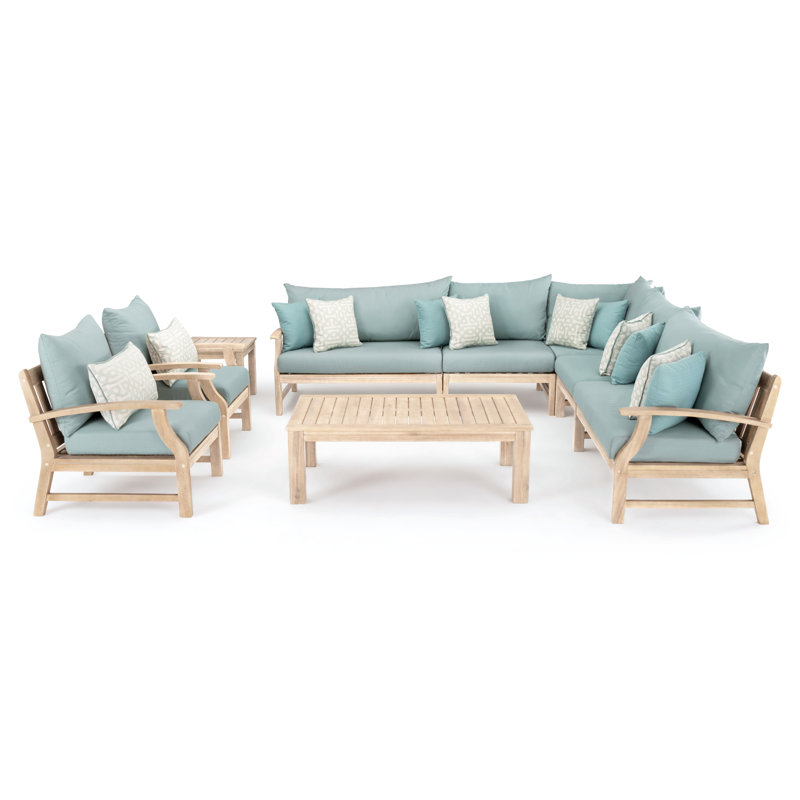 Paulet 9 Piece Sectional Seating Group With Sunbrella Cushion Covers, Canvas Spa Sunbrella® Canvas