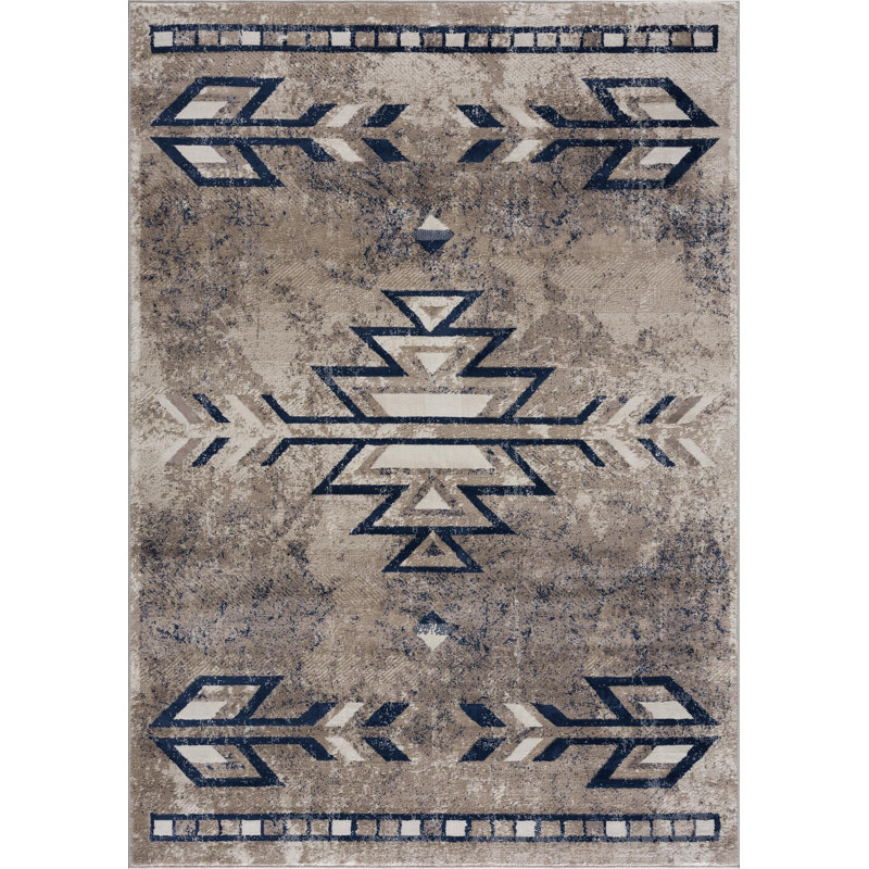 2' X 5' Blue And Beige Abstract Area Rug