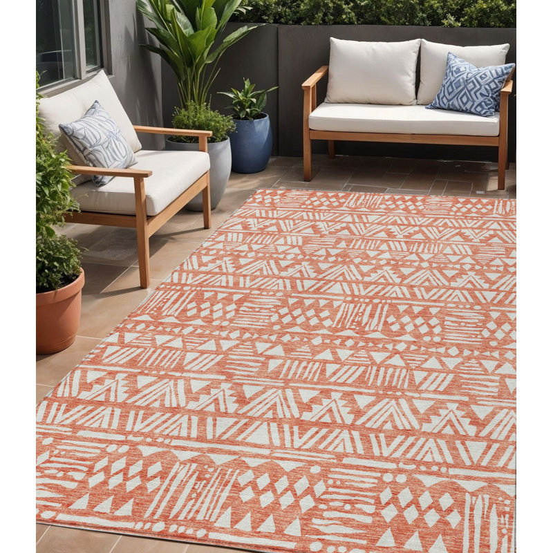 Tapis intérieur / extérieur lavable 5 pi x 8 pi corail et ivoire Southwestern