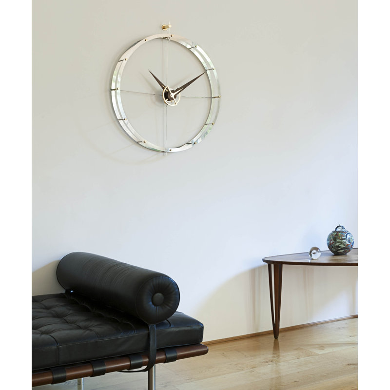Wood Analog Wall Clock, Silver/Black