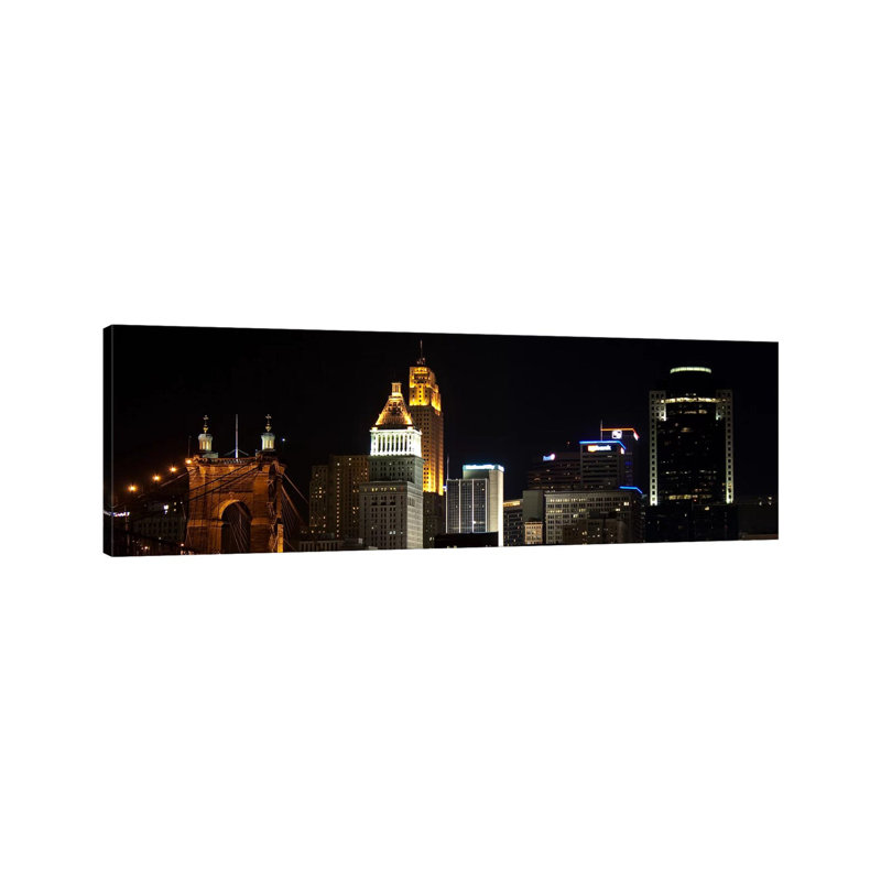 Cincinnati Skyline Cityscape (Night) - Wrapped Canvas Panoramic Print