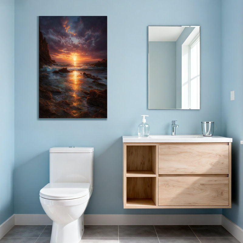 Paysage et nature coucher de soleil sur la côte rocheuse avec un ciel dramatique, H 36 po x l 24 po