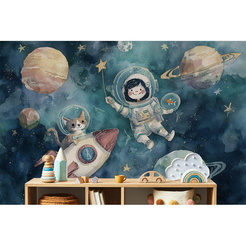 Papier peint astronaute, chat, planètes, mur, 100 po x 96 po, Peler et coller