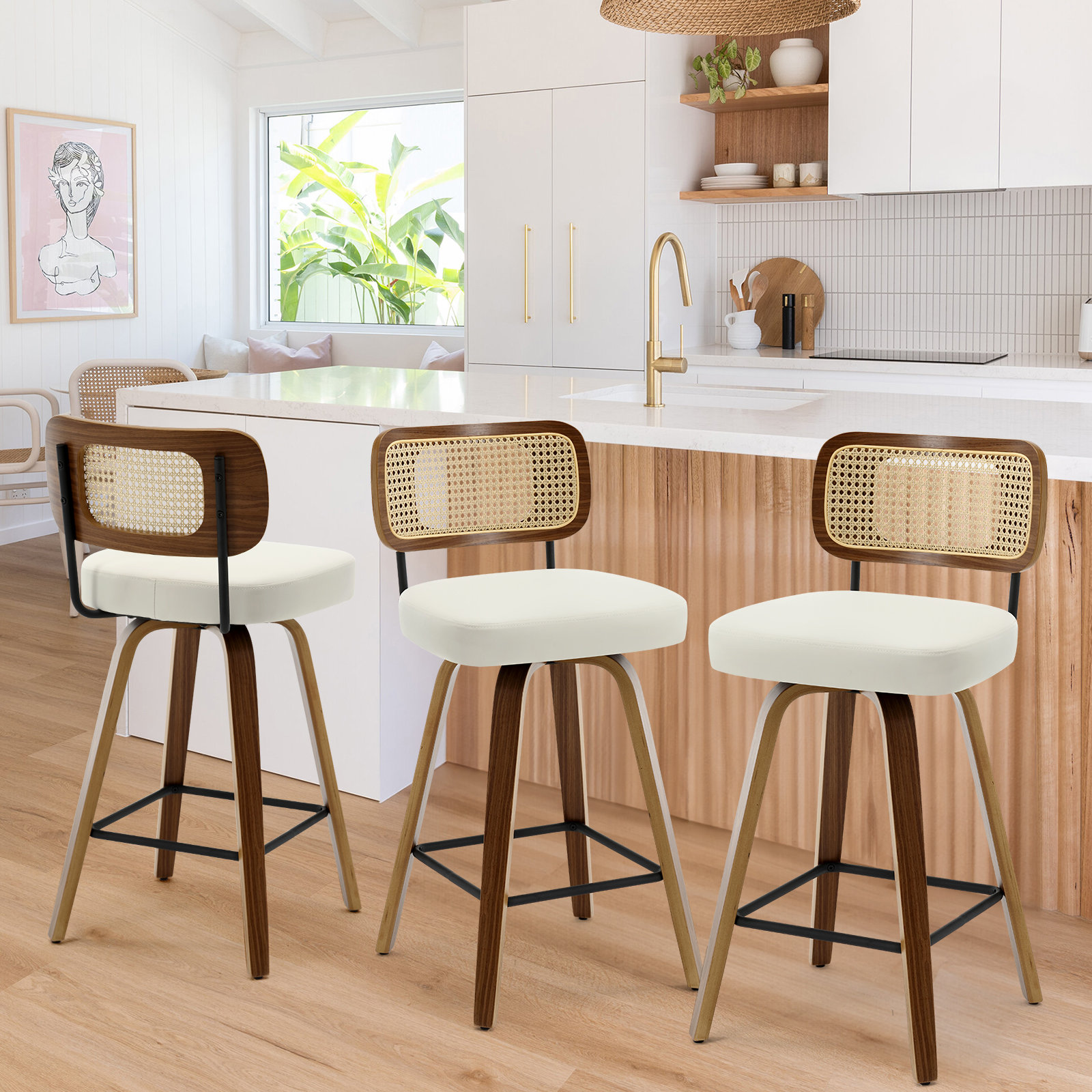 Rattan counter stool with back sale