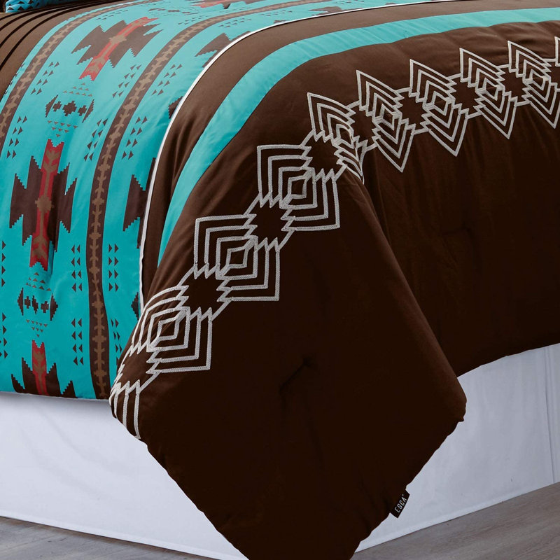 Polyester Ring Stitch Geometric Shapes Comforter, King Comforter + 6 Additional Pieces, Teal