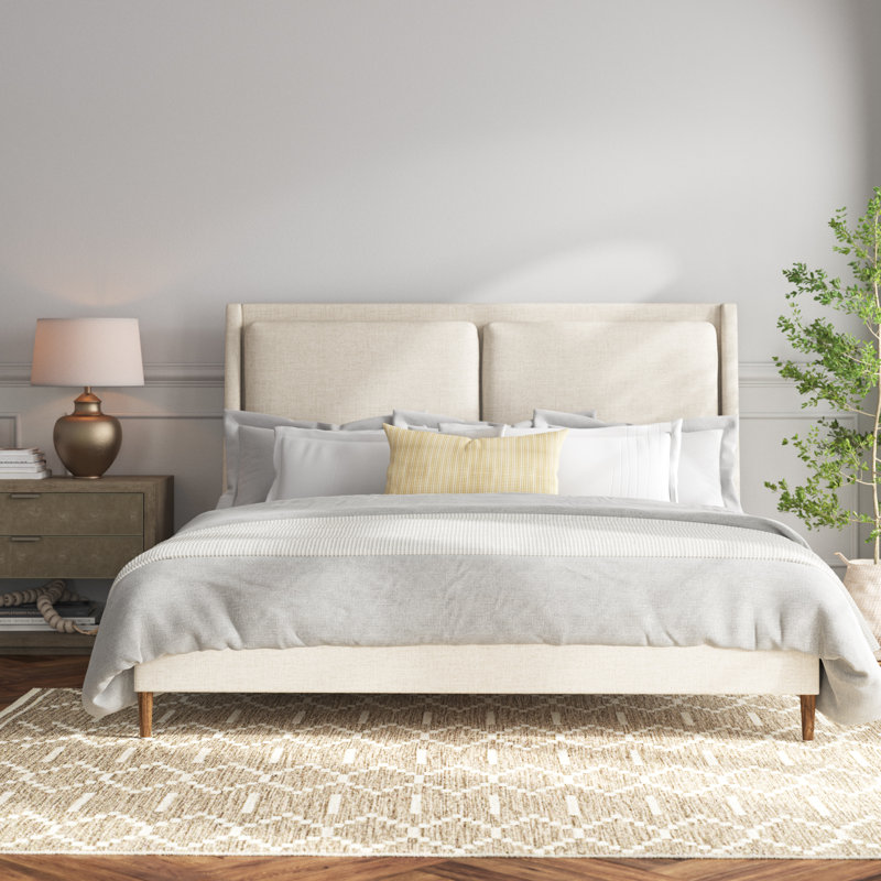 Dover Crescent King-Size Bed with Upholstered Linen Headboard