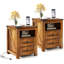 Table de chevet en bois avec station de charge, table de bout de ferme avec 2 tiroirs et une armoire ouverte pour la chambre à coucher ou le salon.-2008263589-2008667474