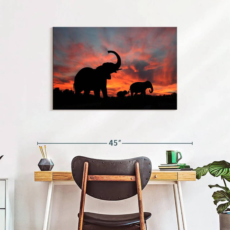 Elephant Silhouette Sunset, 24" H x 36" W