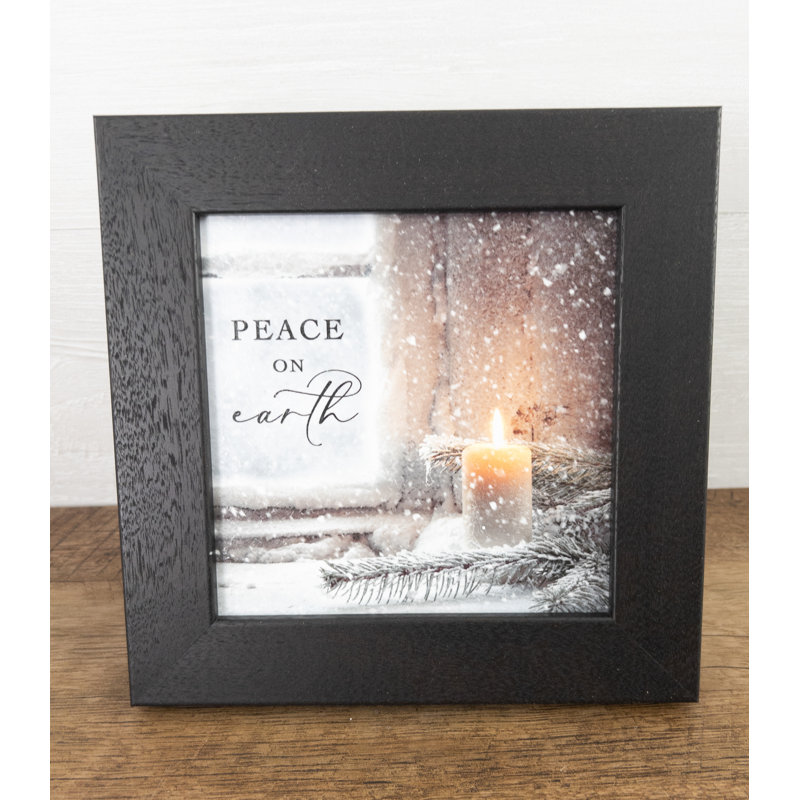 Peace On Earth Winter Candle Art Sign Black Frame