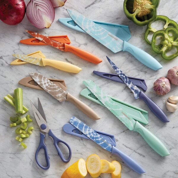 Art & Cook Tie-Dye 6-Pc. Paring Knives with Blade Guards Kitchen Knives,  Blue