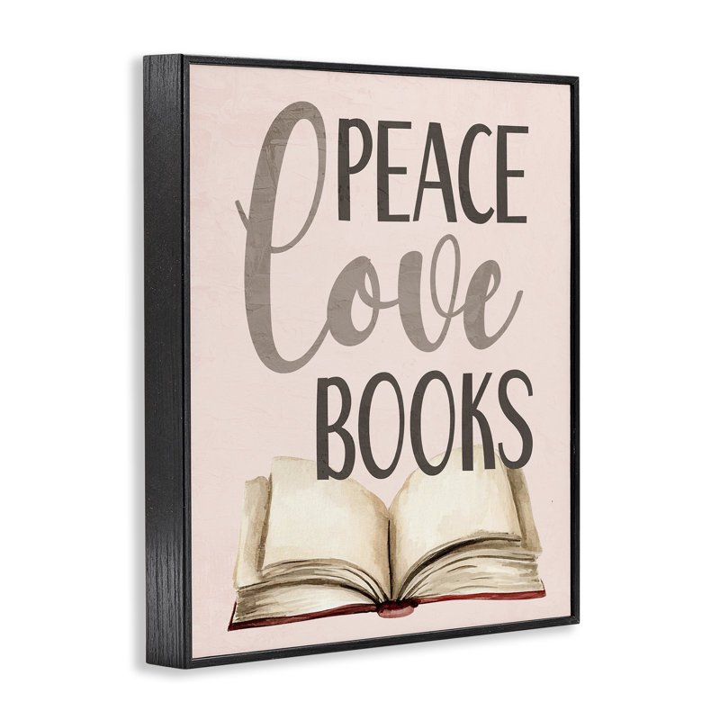Paix, amour, livres, estampe numérique, conception par Kim Allen, H 14 po x l 11 po, Giclée encadrée noir minuit