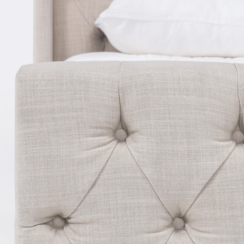 Lit touffeté en tissu Laurent beige, Grand