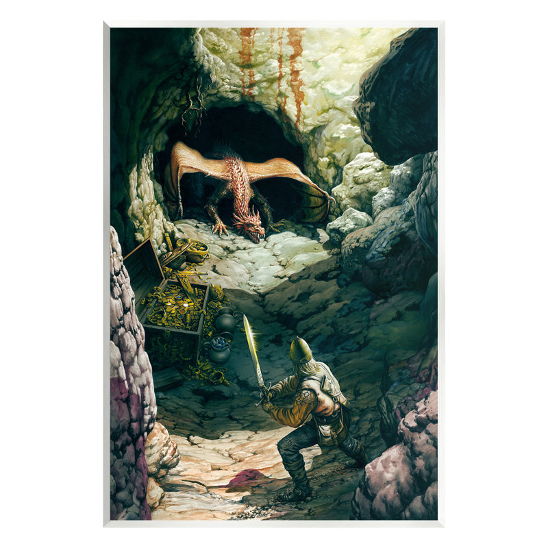 Dragon et chevalier, art mural de bataille par Ciruelo, H 15 po x l 10 po
