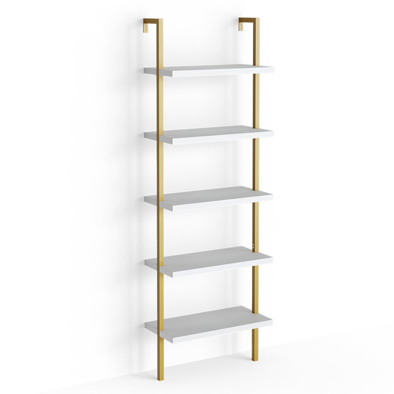 Amesha 183cm H x 60cm W Steel Standard Bookcase, White/Gold